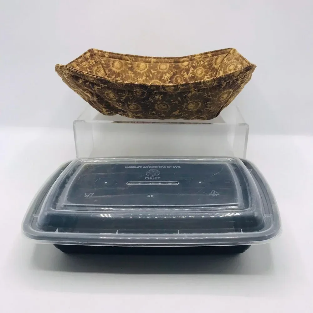 Reversible Microwave Cozie For Takeout Containers Cottage Floral Neutral Brown